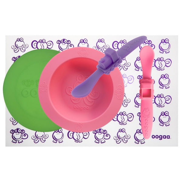Combo Set Pink/Purple Bowl+Lid, Placemat, 2 spoons